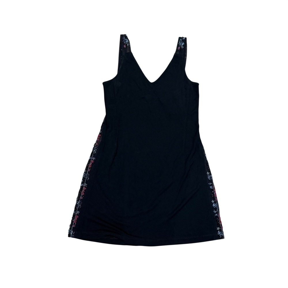 VTG BCBG Dresses Y2K Black Slip Dress Sheer Beaded Mesh Panels L USA 90s Archiva